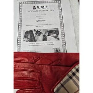 Burberry Red Leather with Nova check fabric & silk lining Gloves sz 7